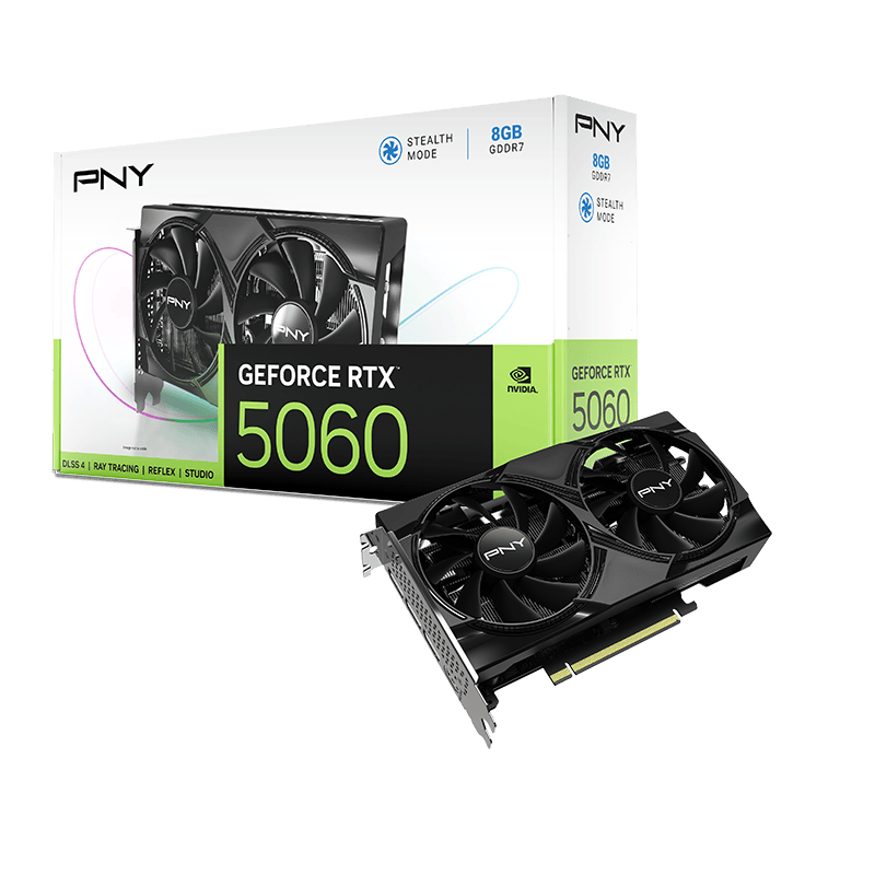 PNY GeForce RTX 5060 8GB Models Graphics Card  8GB GDDR7 Memory, Dual Fan With Blackwell Architecture, 3x Display Port / HDMI