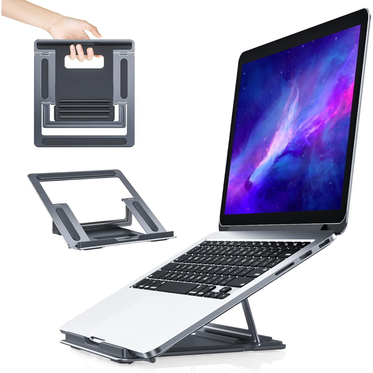 Laptop Holder Foldable Portable Tablet Computer Stand Cooling Collapsible Lifting Aluminum Alloy Stand for Desk Compatible wi Various Laptop