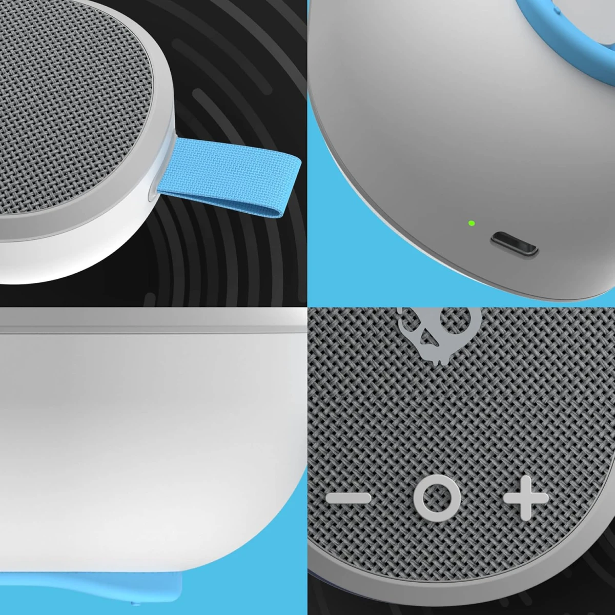Skullcandy Ounce Wireless Bluetooth Speaker - IPX7 Waterproof Mini Portable Speaker with 16 Hour Battery, Downward Firing Passive Radiator, and Ballistic Nylon Carry Strap - Light Grey hover