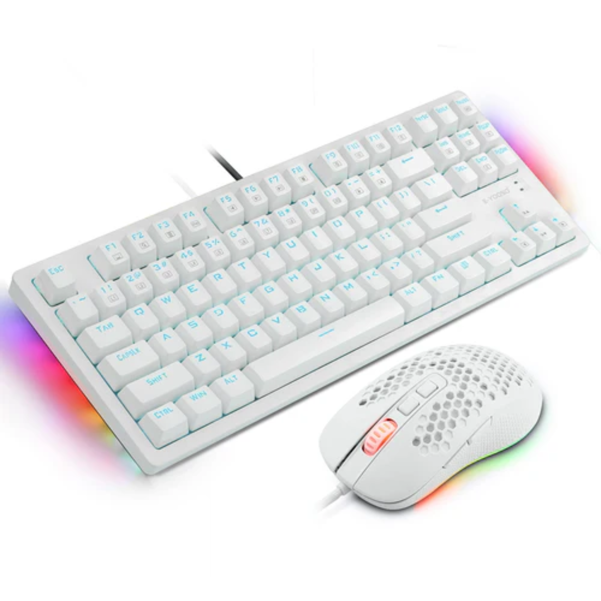 E-YOOSO Mechanical Keyboard ,Mouse,Pad Z-737 Wired Clicky Keyboard and Mouse,RGB Sidelight, 87 Keys Gaming Keyboard-White Kit