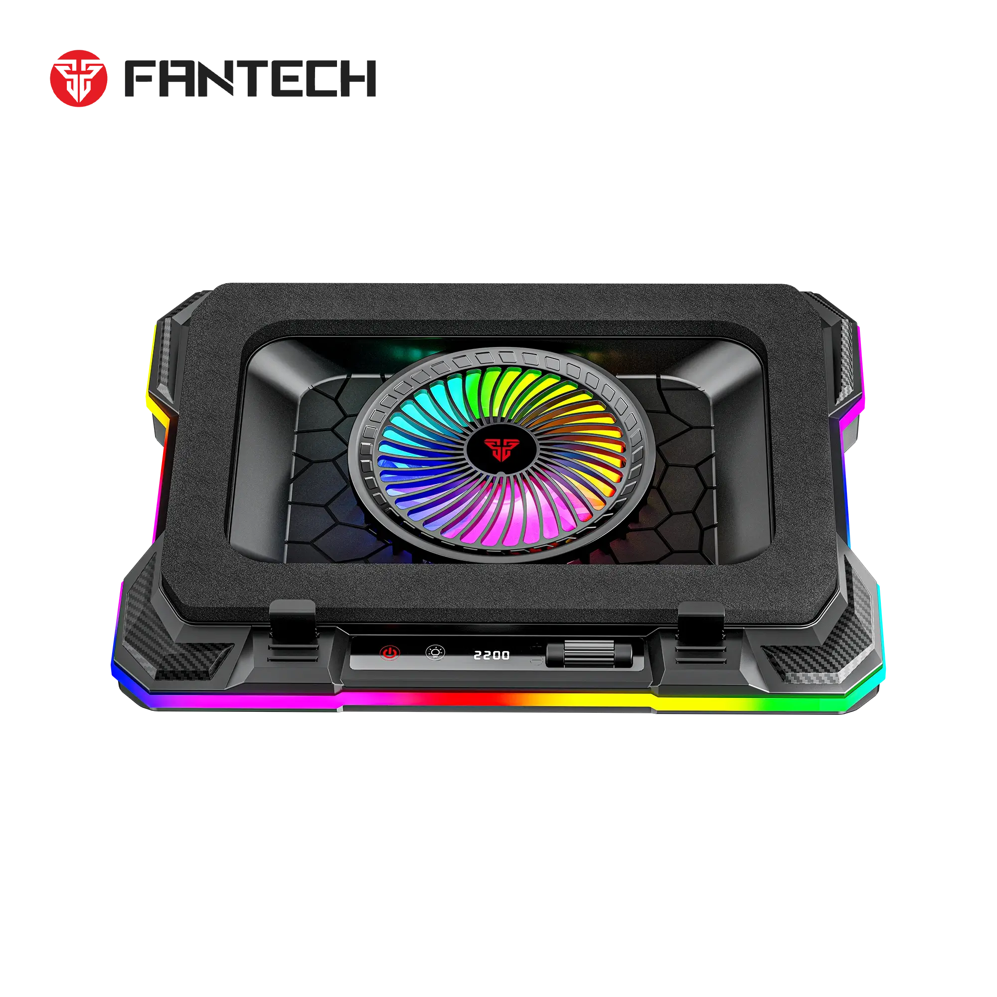 FANTECH NC22 NOTEBOOK COOLER LAPTOP ADJUSTABLE COOLING PAD RGB With Phone Stand - Black