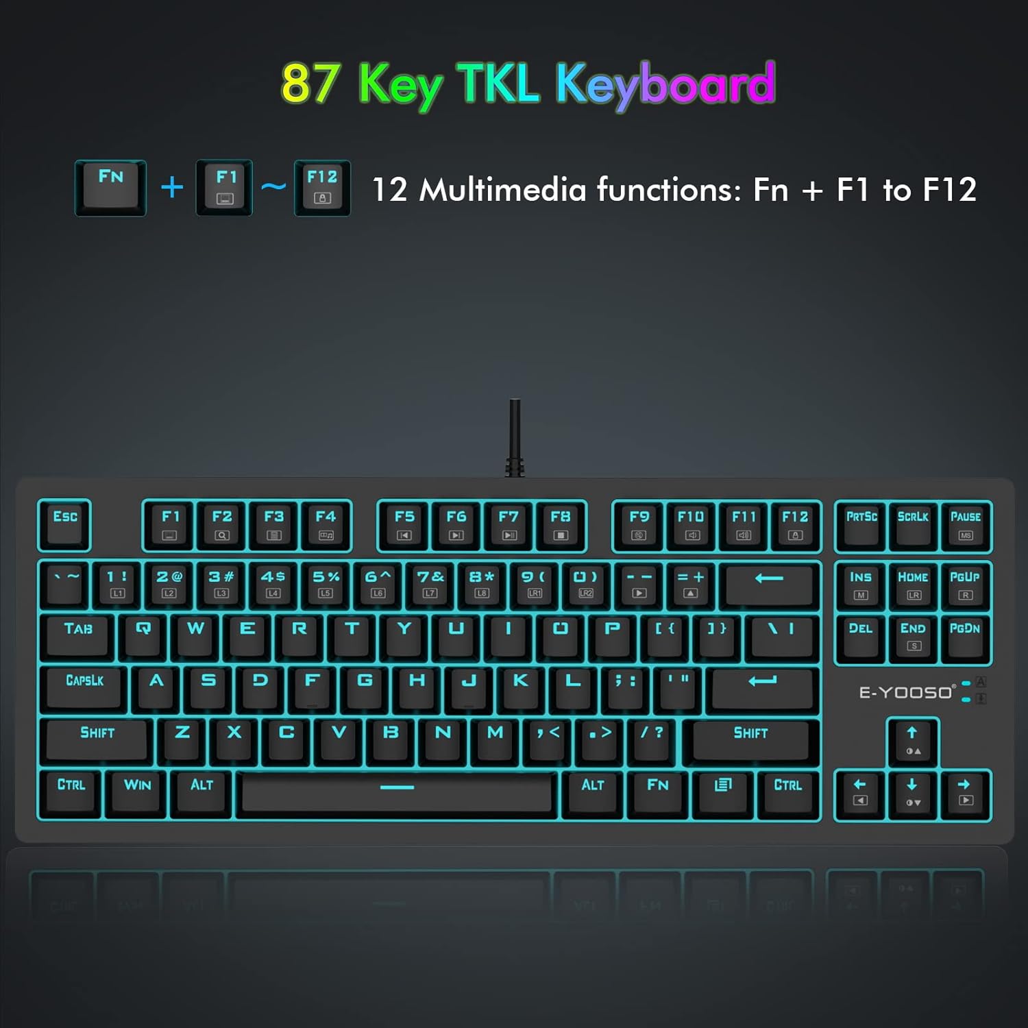 E-YOOSO Mechanical Keyboard ,Mouse,Pad Z-737 Wired Clicky Keyboard and Mouse,RGB Sidelight, 87 Keys Gaming Keyboard-Black Kit