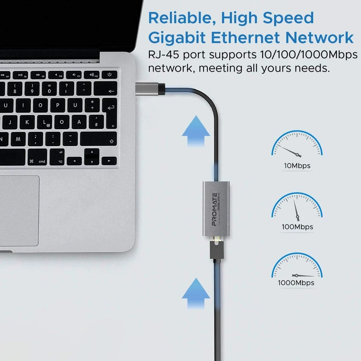 Promate GigaLink-C USB-C Adapter Premium Aluminium Alloy Full-Speed USB Type-C to 10/100/1000Mbps RJ45 Gigabit Ethernet