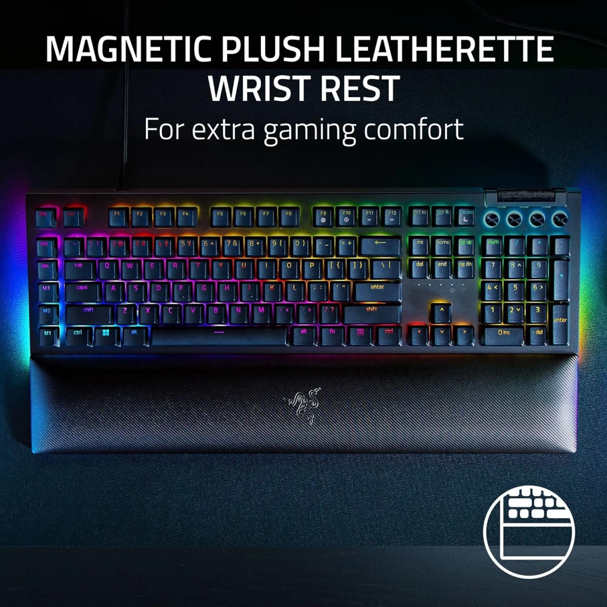 Razer BlackWidow V4 Mechanical 6 Dedicated Macro Keys Magnetic Wrist Rest Doubleshot ABS Keycaps Yellow Switches - Black