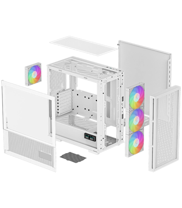 Deepcool CH560 Digital Mid Tower High Air Flow w/ 3x140mm + 1x120mm ARGB Fans Real-time Dual Status Digital Display - White