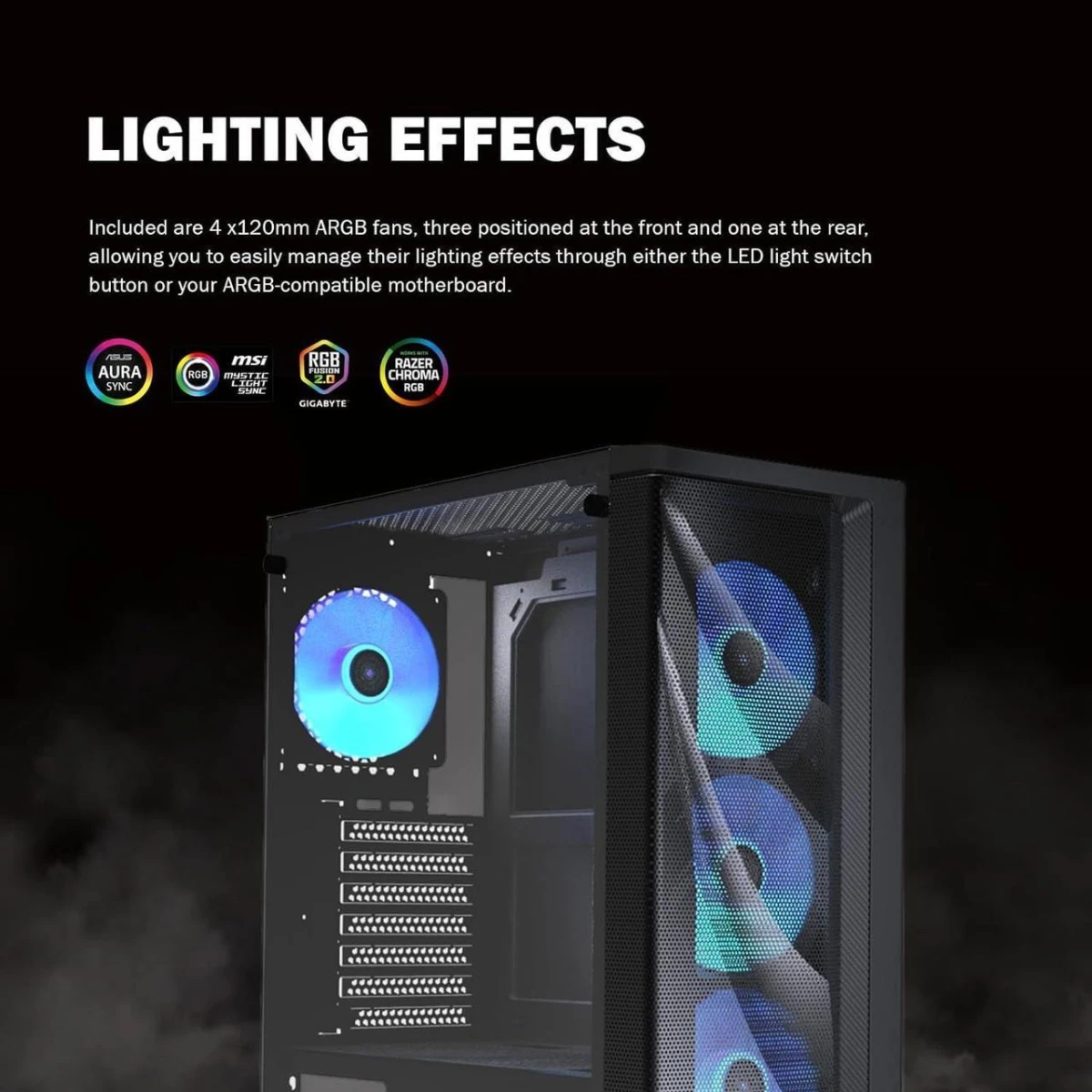 Raidmax MESHIAN X922 ATX Mesh Front Tempered Glass 4x 120mm ARGB Fan Preinstalled Supports Up to 320mm GPU - Black