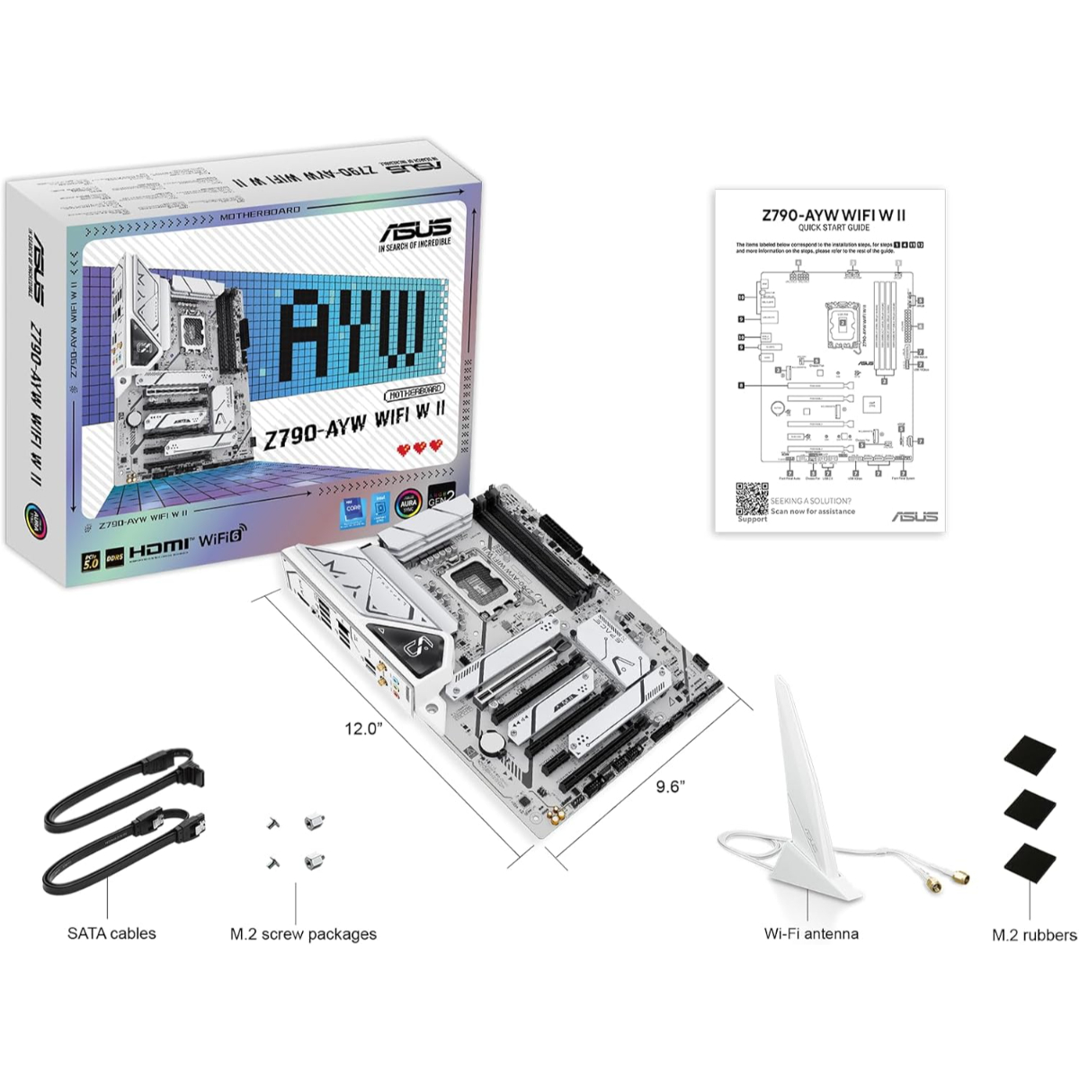 ASUS Z790-AYW WiFi W II Intel Z790 (LGA 1700) ATX Motherboard with PCIe® 5.0, 3X M.2, 12+1 DrMOS, DDR5, WiFi 6, 2.5Gb LAN, HDMI, USB 10Gbps Type-C®, USB 10Gbps Type-C®, Thunderbolt™, USB4®, Aura Sync