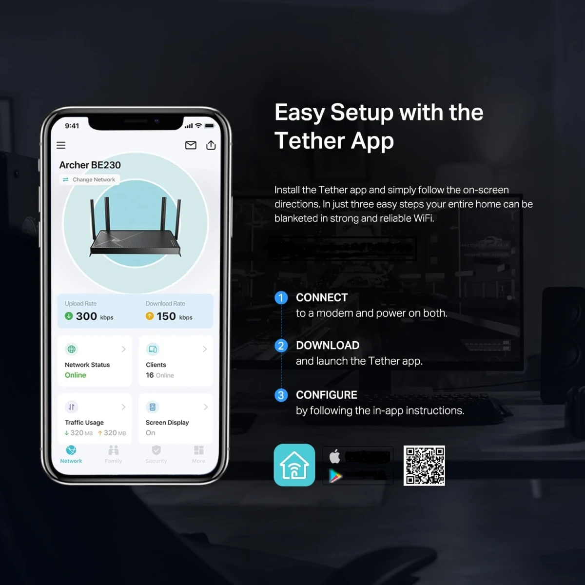 Tp-link Archer BE220 Dual-Band BE3600 WIFI 7 Dual-Band Wi-Fi 7 Router WiFi 7 Up to 3.6Gbps Speeds, Full Gigabit WAN/LAN Ports, 4 External Antennas, EasyMesh