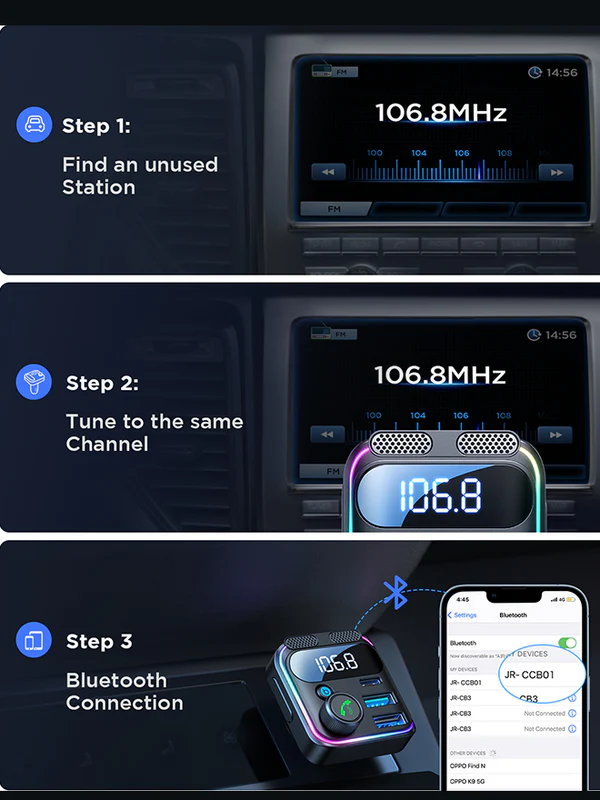 JOYROOM JR-CCB01 48W Dual-Mic Car Wireless FM Transmitter