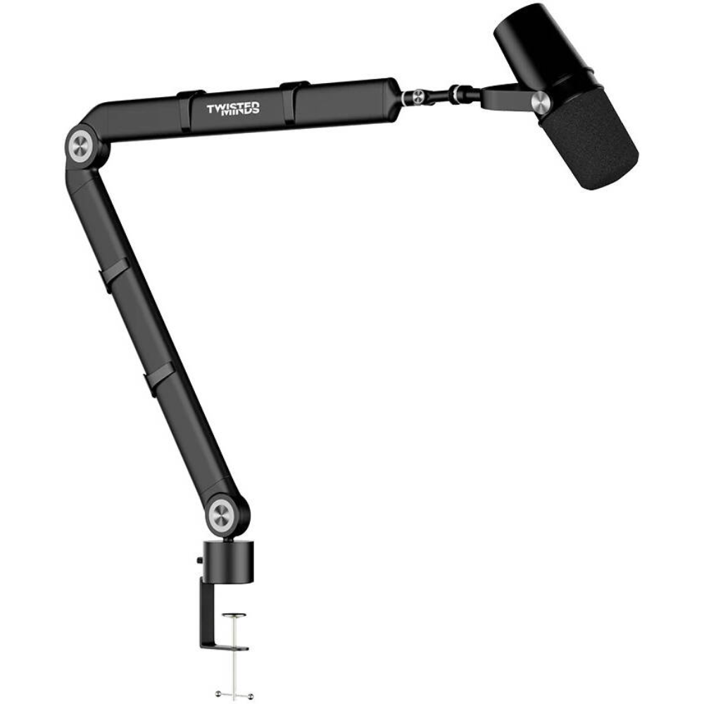 Twisted Minds TM-N201-SP Neo I Series Microphone Arm Stand, 360° Rotation, Dual Adjustable Arms (30cm+30cm), 2kg Capacity, 3/8” & 5/8” Compatible, Desk Mount with Cable Management – Black