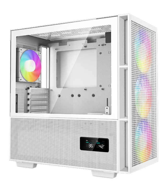 Deepcool CH560 Digital Mid Tower High Air Flow w/ 3x140mm + 1x120mm ARGB Fans Real-time Dual Status Digital Display - White