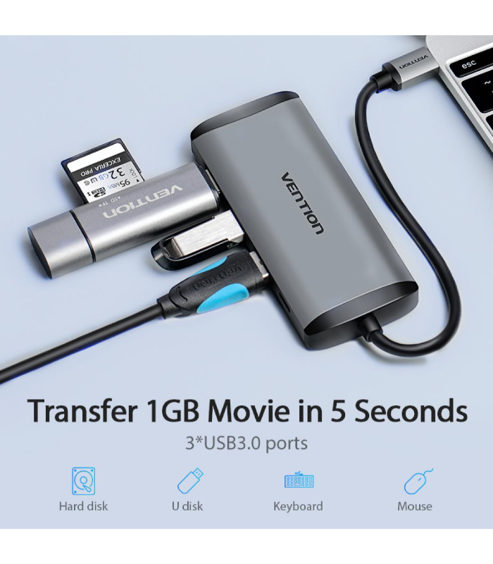 Vention Type - C to HDMI + 3 x USB3.0 Converter 0.15M