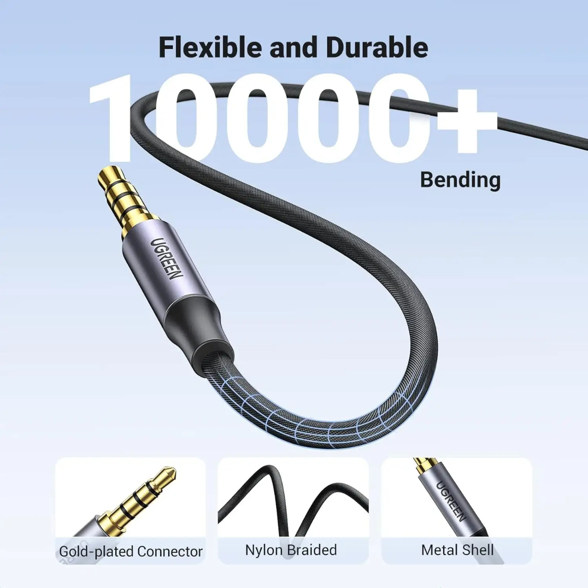 UGREEN 20785 AUX 4-Pole 3.5mm MALE TO MALE CABLE Braided - 3M