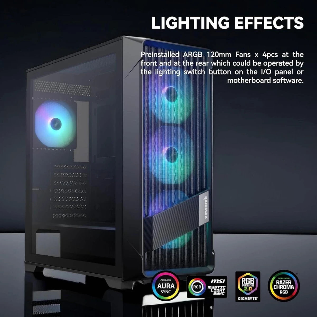 Raidmax MESHIAN X603 Lite ATX Mesh Front Tempered Glass 4x 120mm ARGB Fan Preinstalled Supports Up to 400mm GPU - Black