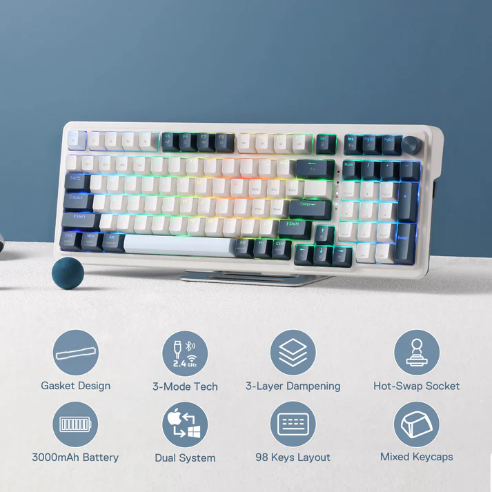 REDRAGON EISA Pro RGB Blue Himmel 3 MODES 98 KEY HOT-SWAPPABLE RGB MECHANICAL KEYBOARD-K686WB RED SWITCH