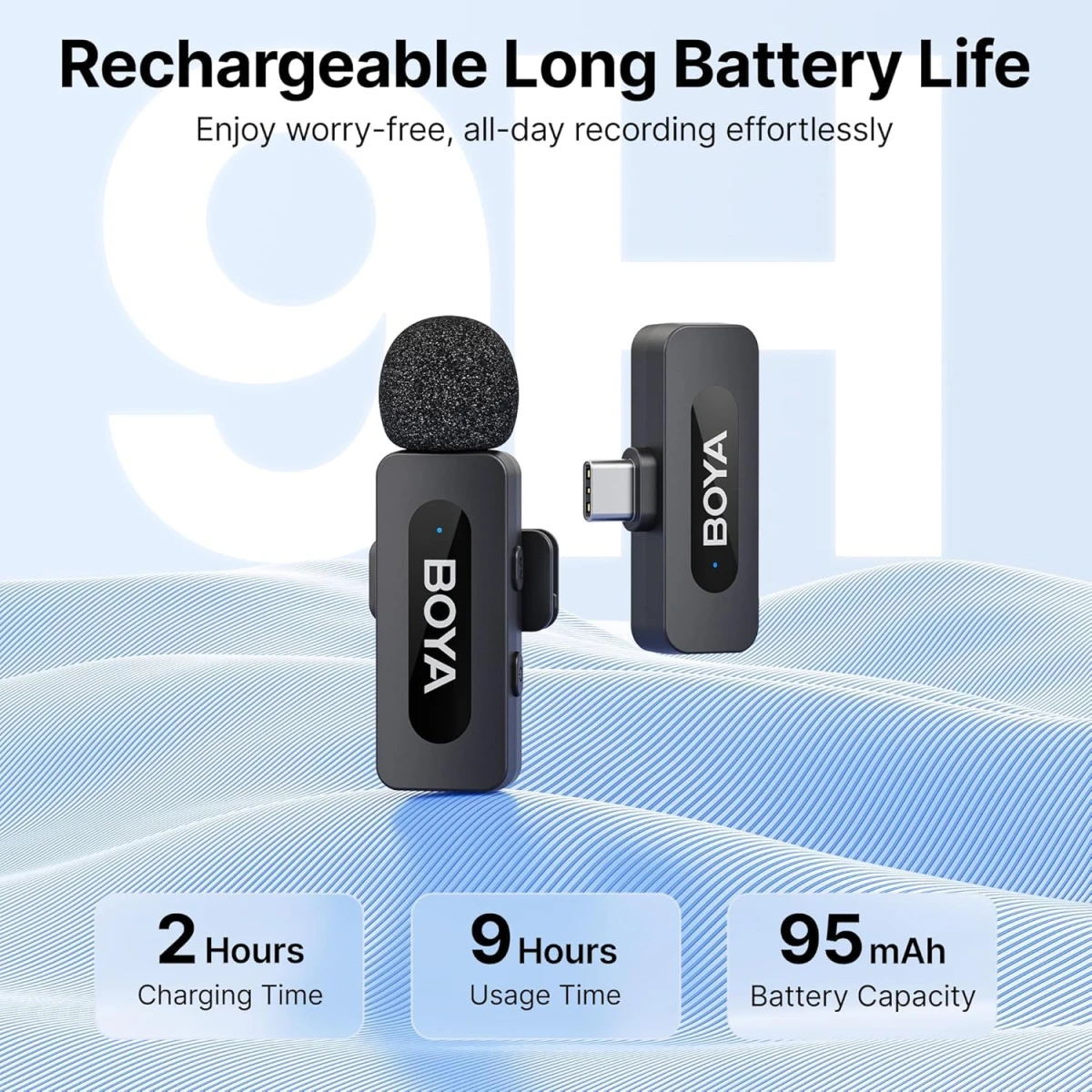 Boya BY-V10 2.4 ghz Omnidirectional Wireless Microphone System with a Transmitter & Receiver for Type-C Devices & Android. for Vlog, Social Media, YouTube Content with Rechargeable Battery. 50m Range - Black