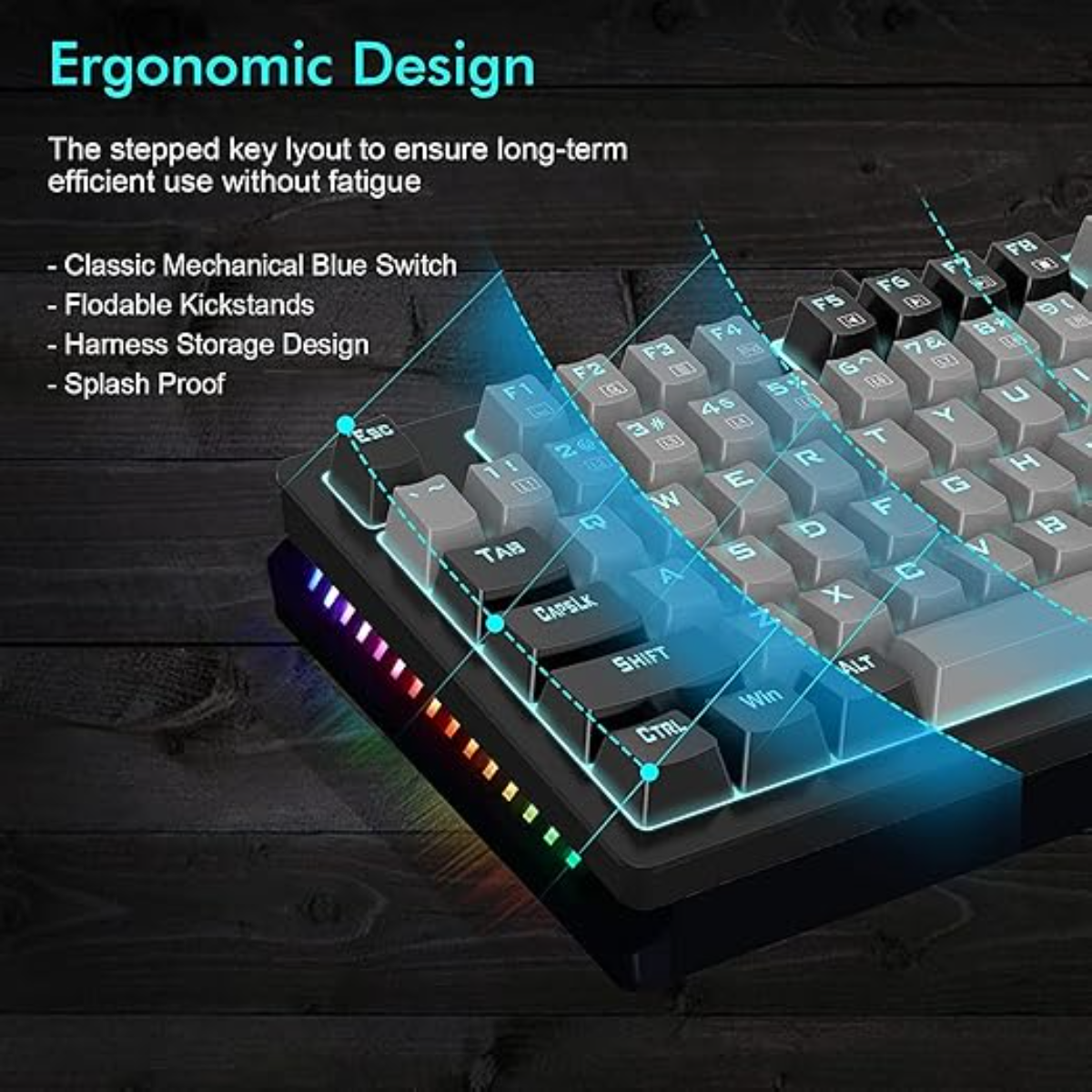 E-YOOSO K620 USB Mechanical Gaming Keyboard Wired Blue Switch - Black and Gray