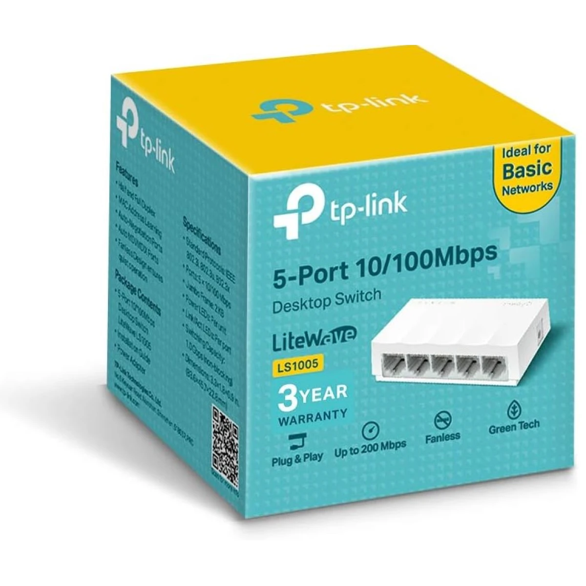 TP-Link LS1005 5-Port 10/100Mpbs Desktop Switch Ethernet SPLITTER Plastic Case