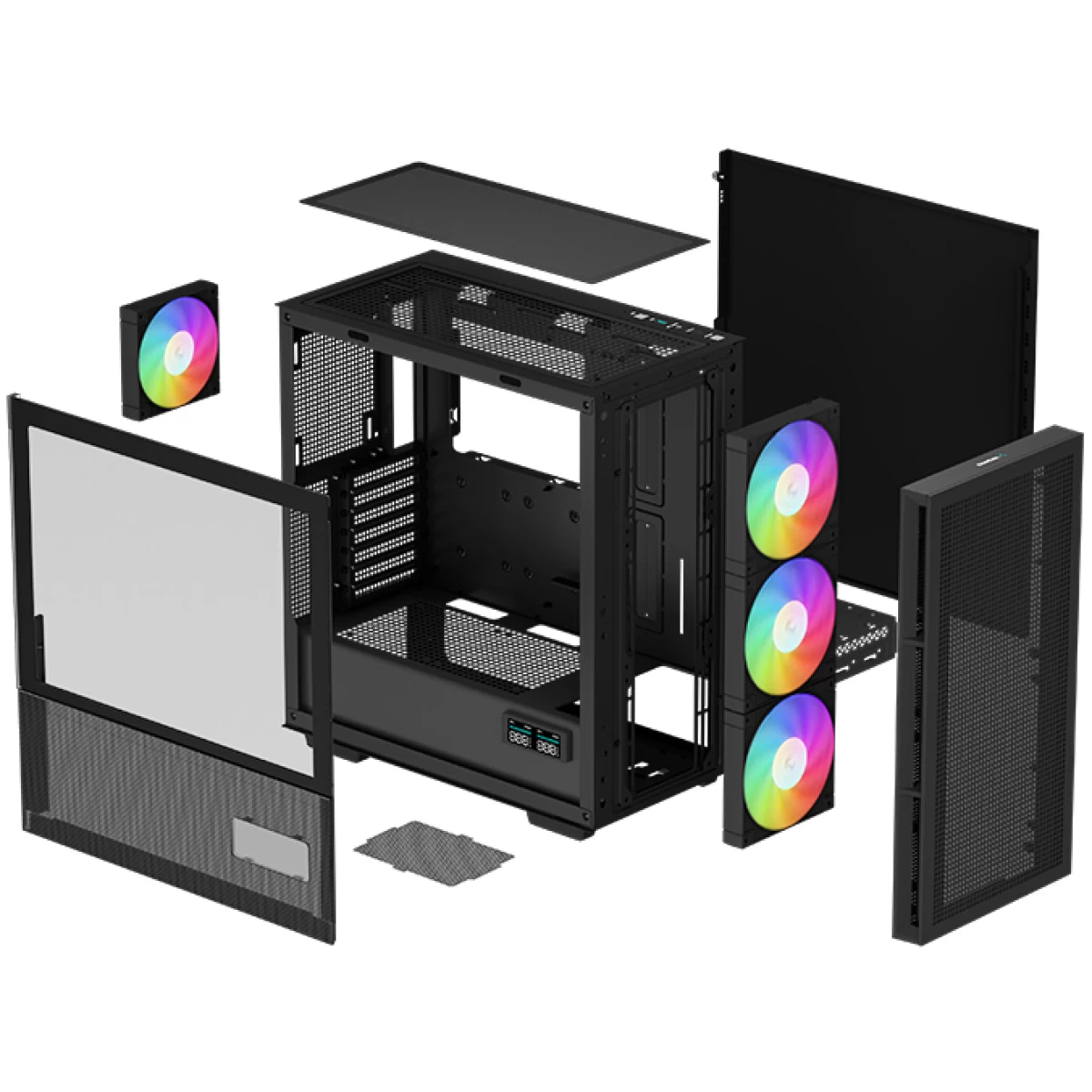 Deepcool CH560 Digital Mid Tower High Air Flow w/ 3x140mm + 1x120mm ARGB Fans Real-time Dual Status Digital Display - Black