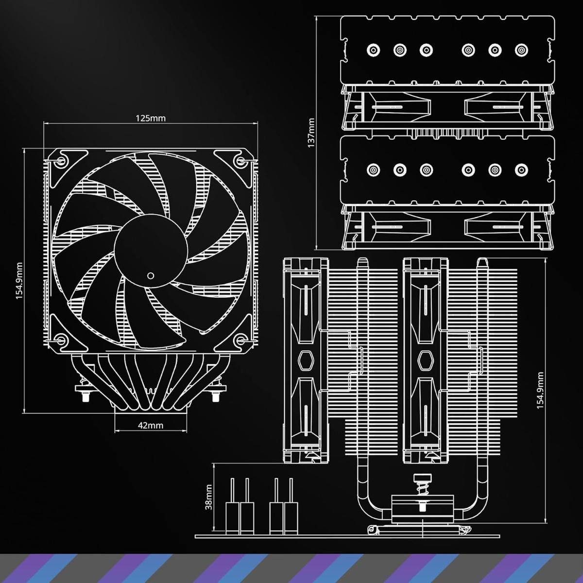 Cooler Master Hyper 620S Dual Tower CPU Air Cooler, ARGB Sync, 120mm PWM Fan, 6 Copper Direct Contact Heat Pipes, 154.9mm Tall Silver
