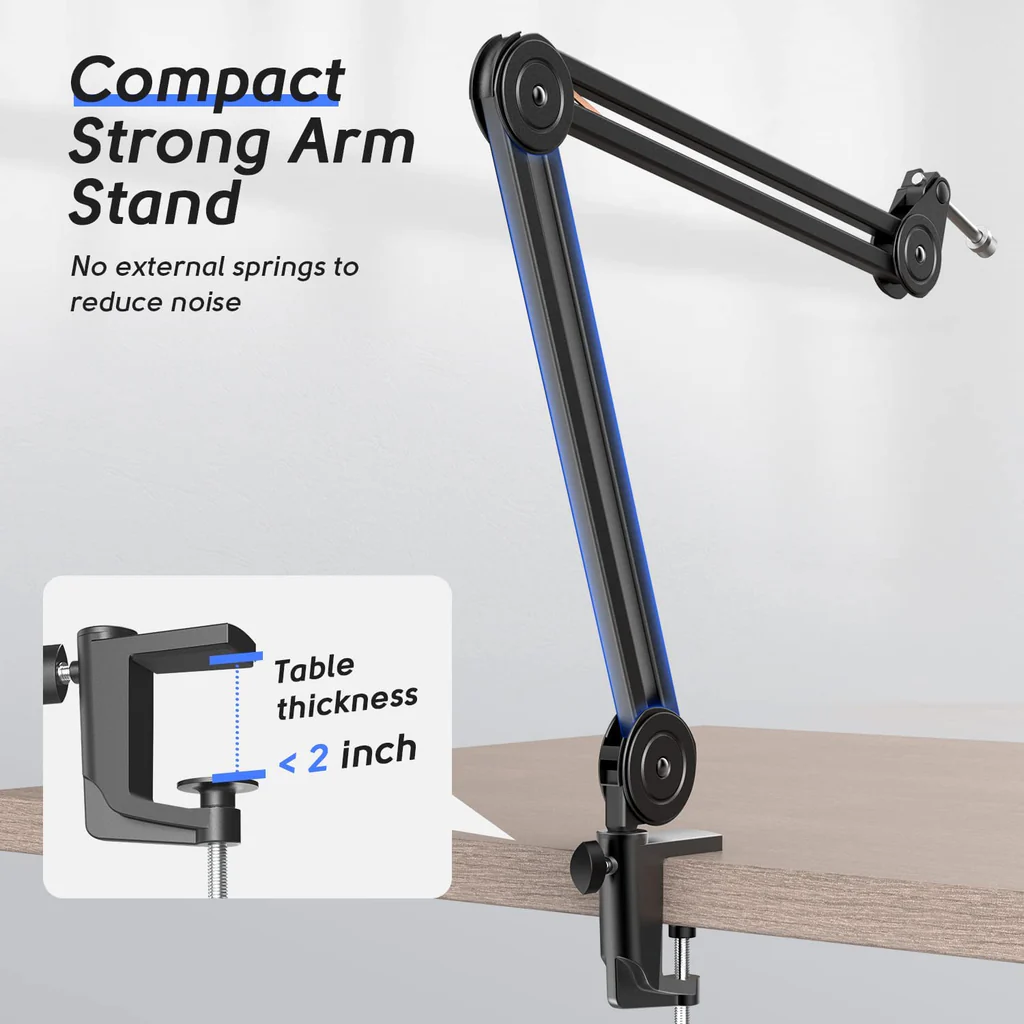 FIFINE BM63 Boom Arm Stand with 15.5" Arms, Build-in Springs, Handling Max 2 Kilograms of Weight for All Standard Mics, Mounts