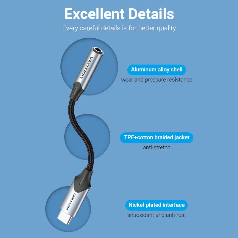 Vention Type C to 3.5 Jack Earphone USB-C Type C to 3.5mm Headphone AUX Adapter Audio Cable for Huawei P40 P30 Pro Xiaomi 10 9