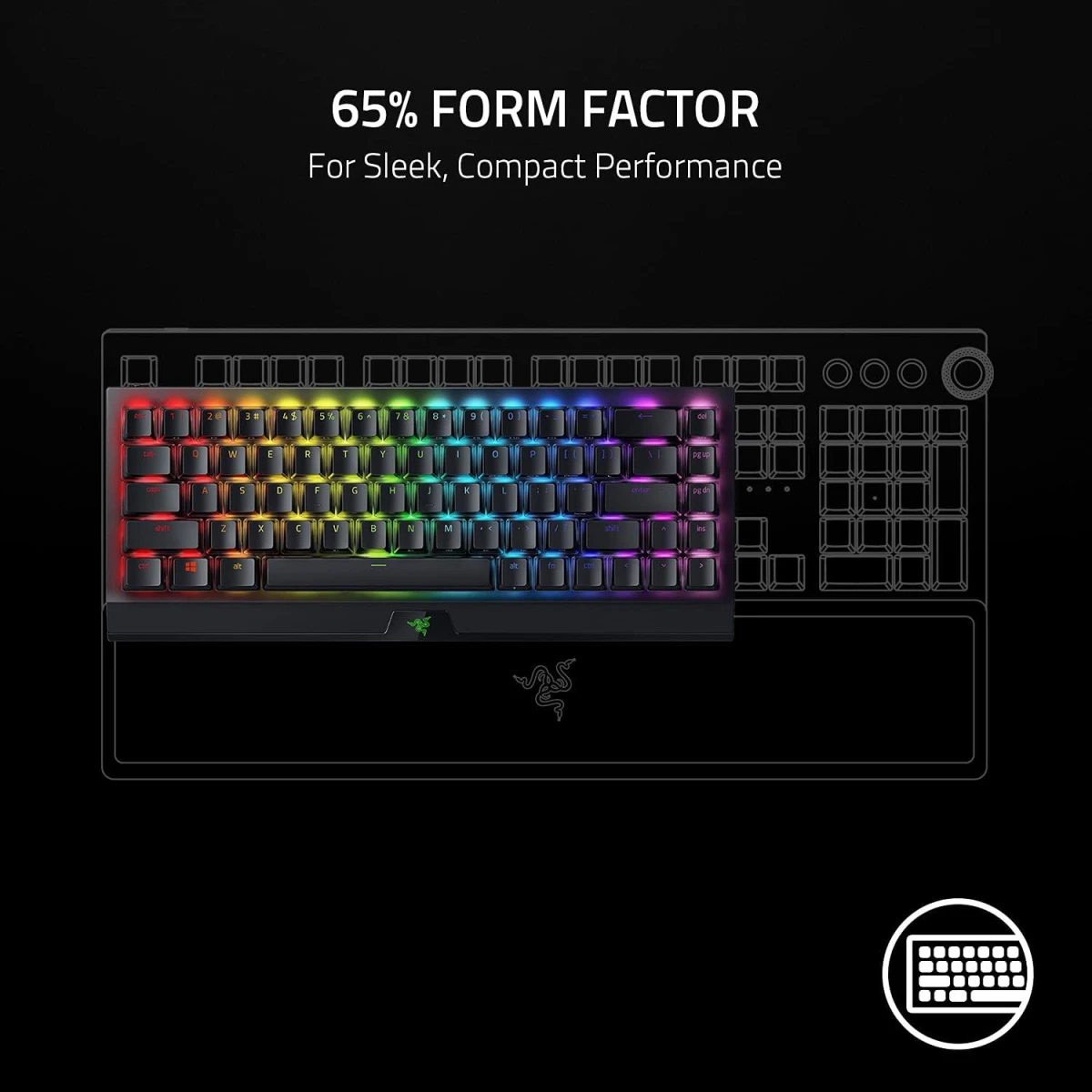 Razer BlackWidow V3 Mini HyperSpeed 65% Wireless Mechanical Green Switches Phantom Pudding Keycaps up to 200Hrs Battery Life
