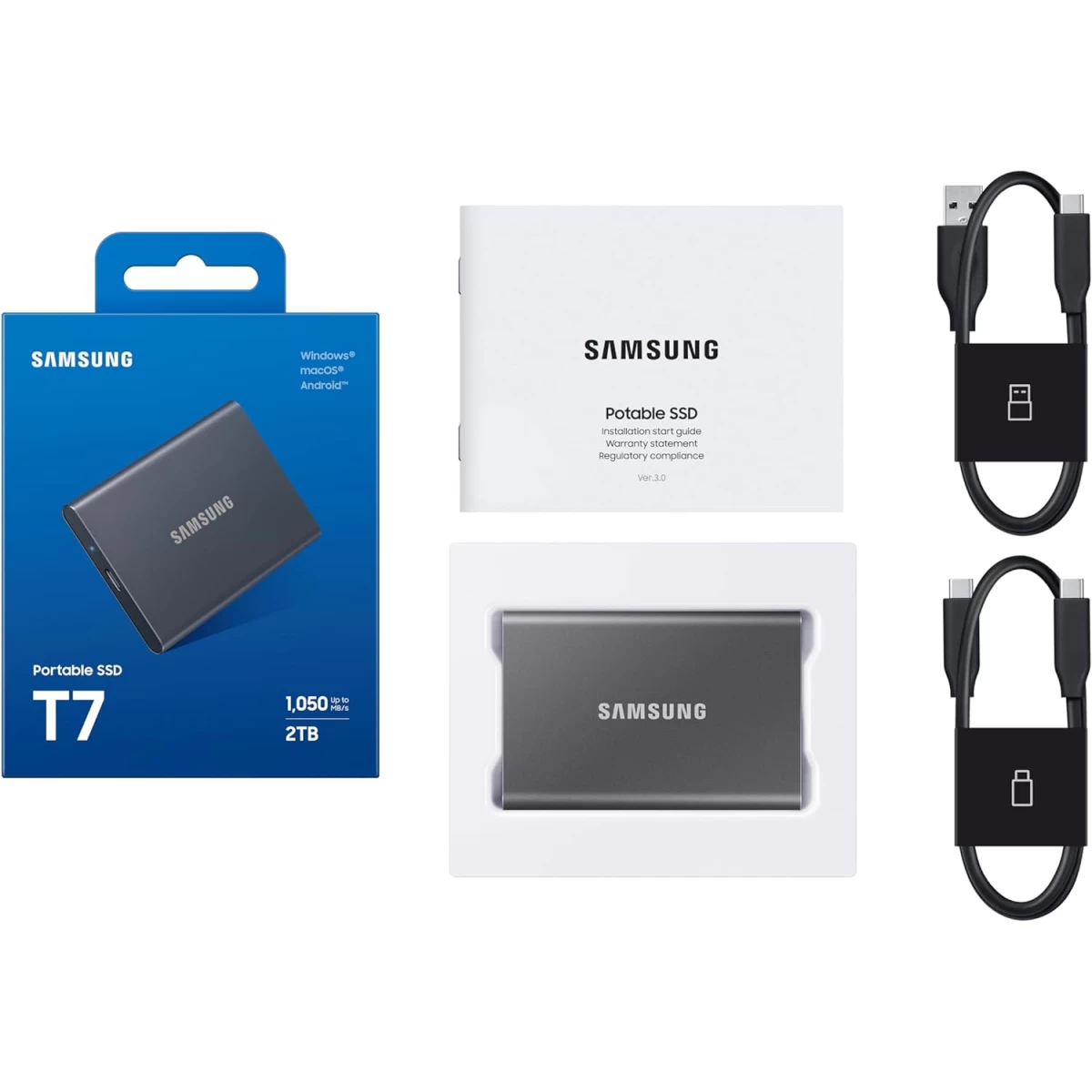 SAMSUNG T7 Portable SSD 1TB External SSD Speeds Up to 1,050MB/s USB 3.2 Gen 2 For Gaming, Students, Professionals - Gray