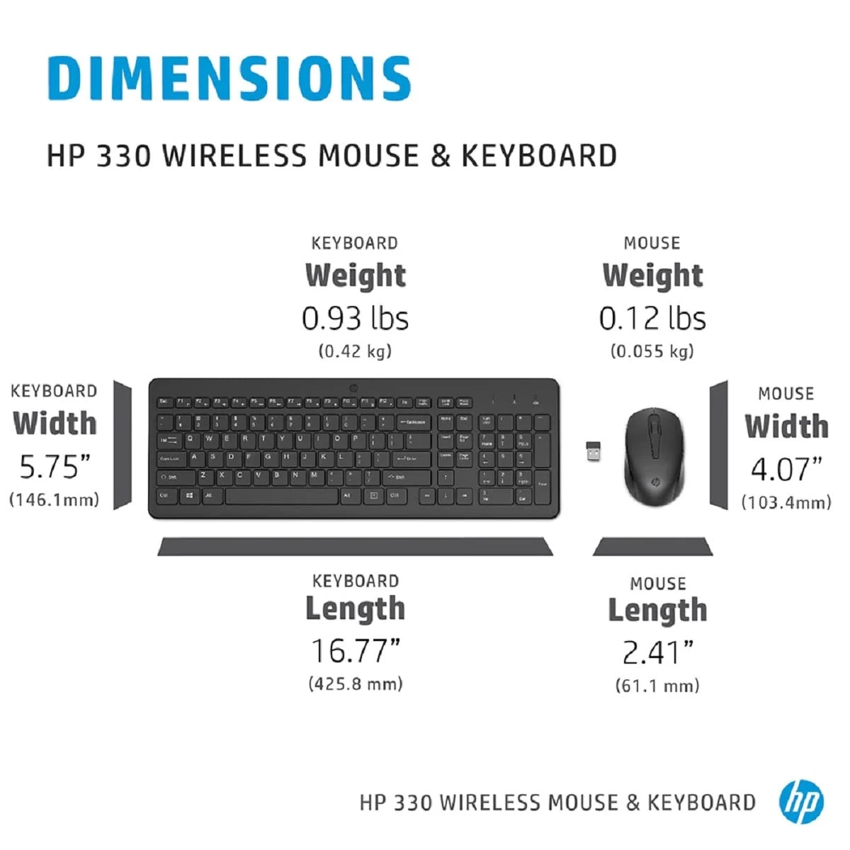 HP 330 Wireless Black Keyboard & Mouse Set 2.4GHz Wireless Connection 1600 DPI USB Receiver LED Indicators Arabic/English - Black