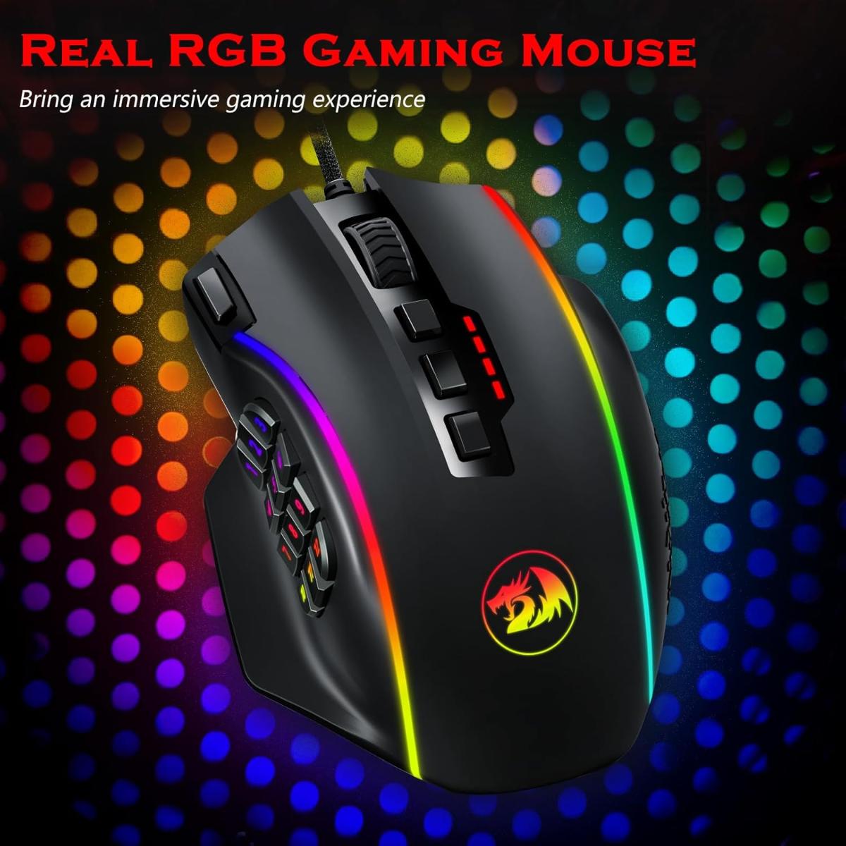 Redragon Gaming Mouse M901-K-2 MMO Mouse Gaming UP 12400 DPI 19 Macro Programmable Buttons RGB Mouse with 12 Side Buttons 8 * 2.4g Weight Tuning for PC Laptop MOBA FPS M901K Black