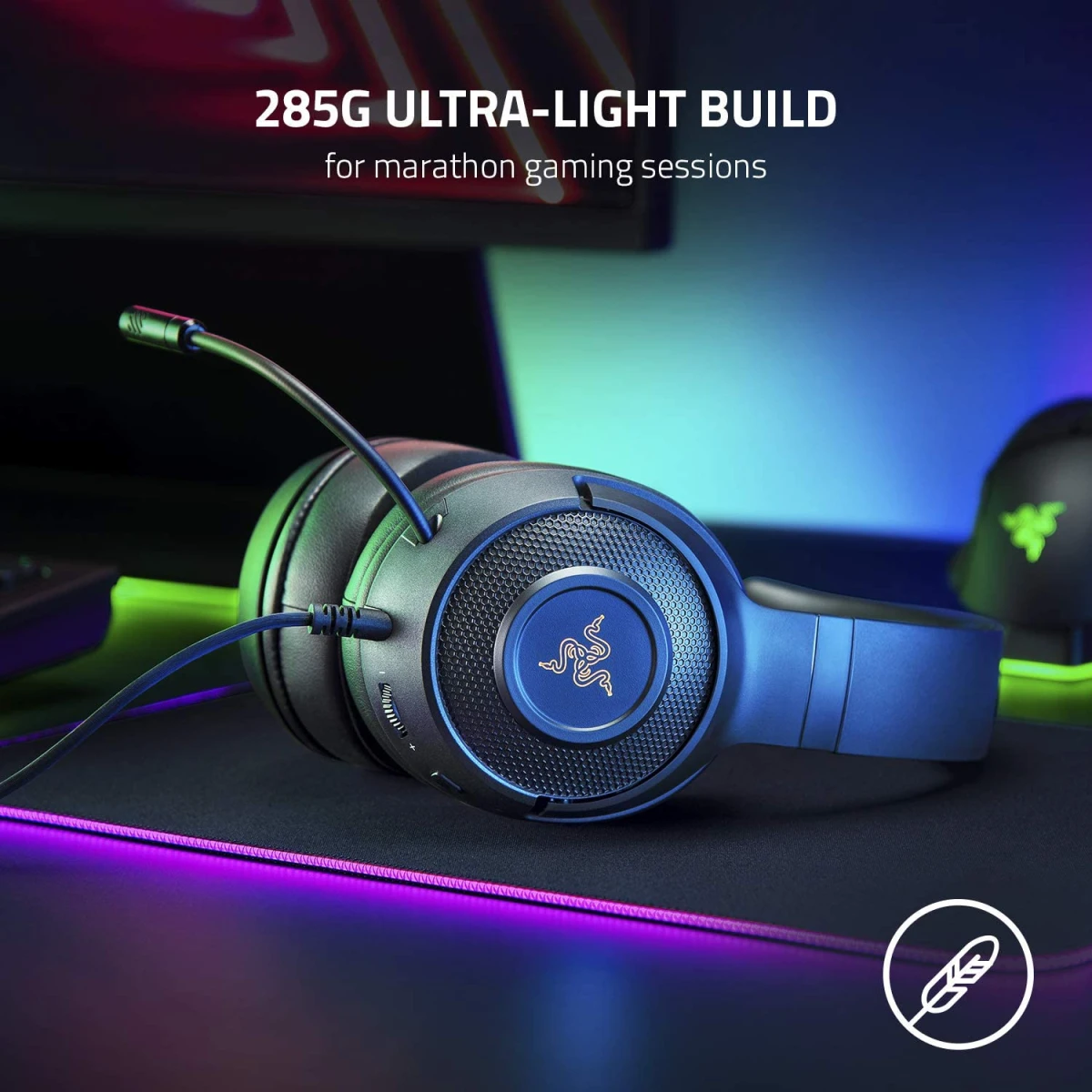 Razer Kraken V3 X Wired USB 7.1 Surround Sound Lightweight Build Triforce 40mm Drivers HyperClear Cardioid Mic Chroma RGB Lighting - Black