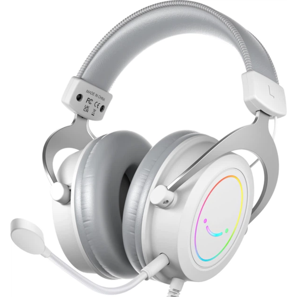 FIFINE Ampligame H3 Wired Gaming Headset with Microphone, Dynamic RGB Light 50mm Drivers, Soft earcups, 3.5mm jack connection, Passive noise canceling, Plug-and-play on PC, PS4, PS5, and Xbox White
