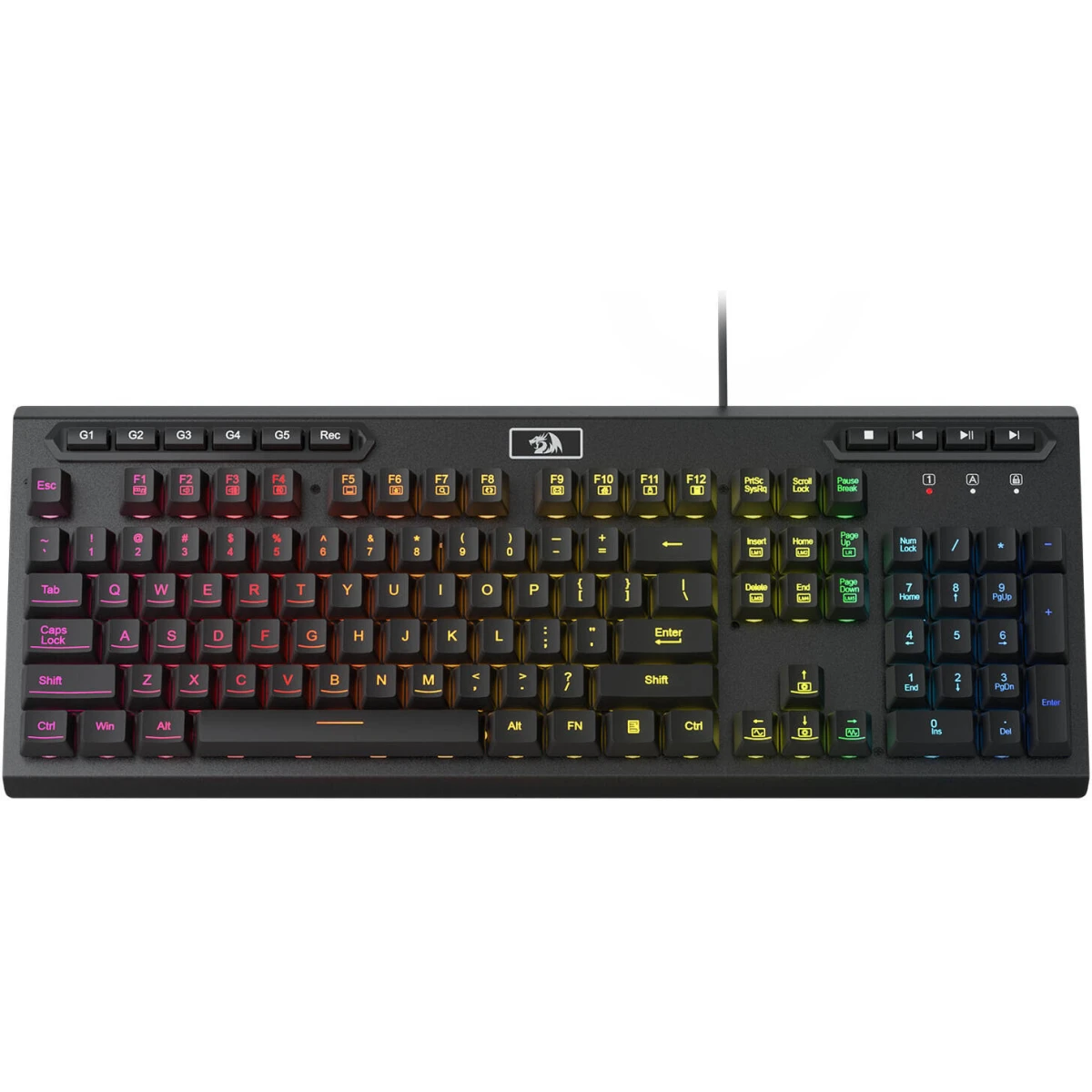 Redragon K513 RGB Membrane Gaming Keyboard, Standard 104 Keys Linear Mechanical-Feel Keyboard w/ 5 Extra On-Board Macro G Keys, Dedicated Media Control, Solid Metal Top Case - Black