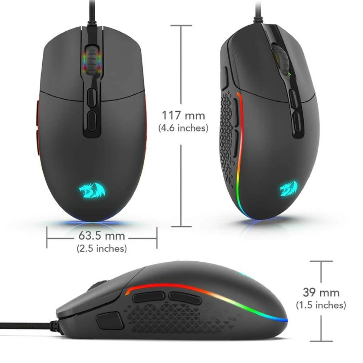 Redragon M719 INVADER Wired Optical Gaming Mouse, 7 Programmable Buttons, RGB Backlit, 10,000 DPI, Ergonomic PC Computer Gaming Mice with Fire Button - Black