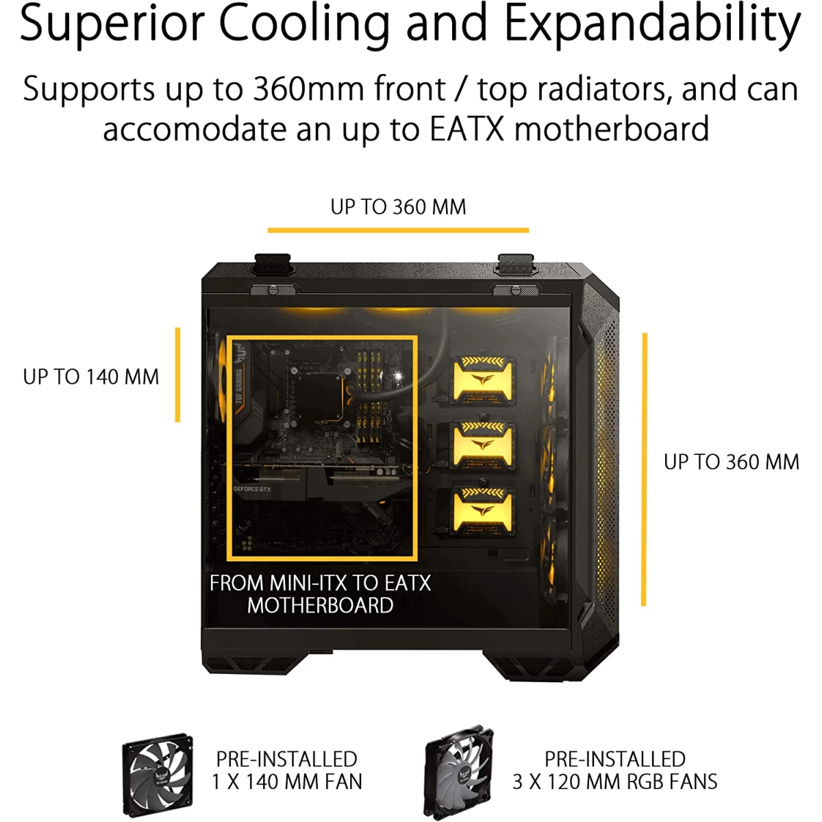 ASUS TUF Gaming GT 501 Mid-Tower Case for up to EATX Motherboards with USB 3.0 Front Panel Cases w/ Handle - Gray