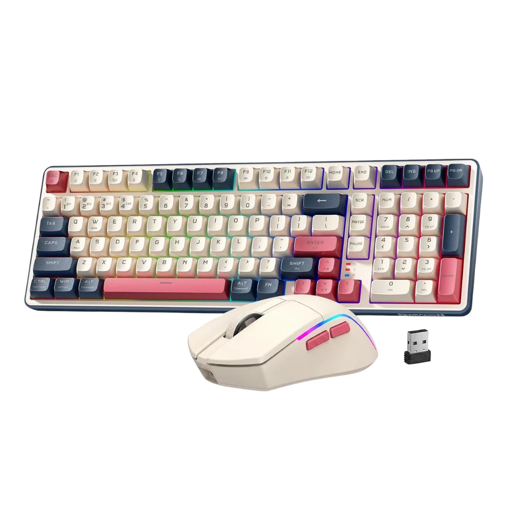 Redragon S174 Gaming Keyboard and Mouse Wireless with Tri-Mode, RGB Keyboard and 5000 DPI 61G Ultra-Light Gaming Mouse, Computer Keyboard Creamy Cute with Number Pad BT/2.4GHz/USB-C - Beige