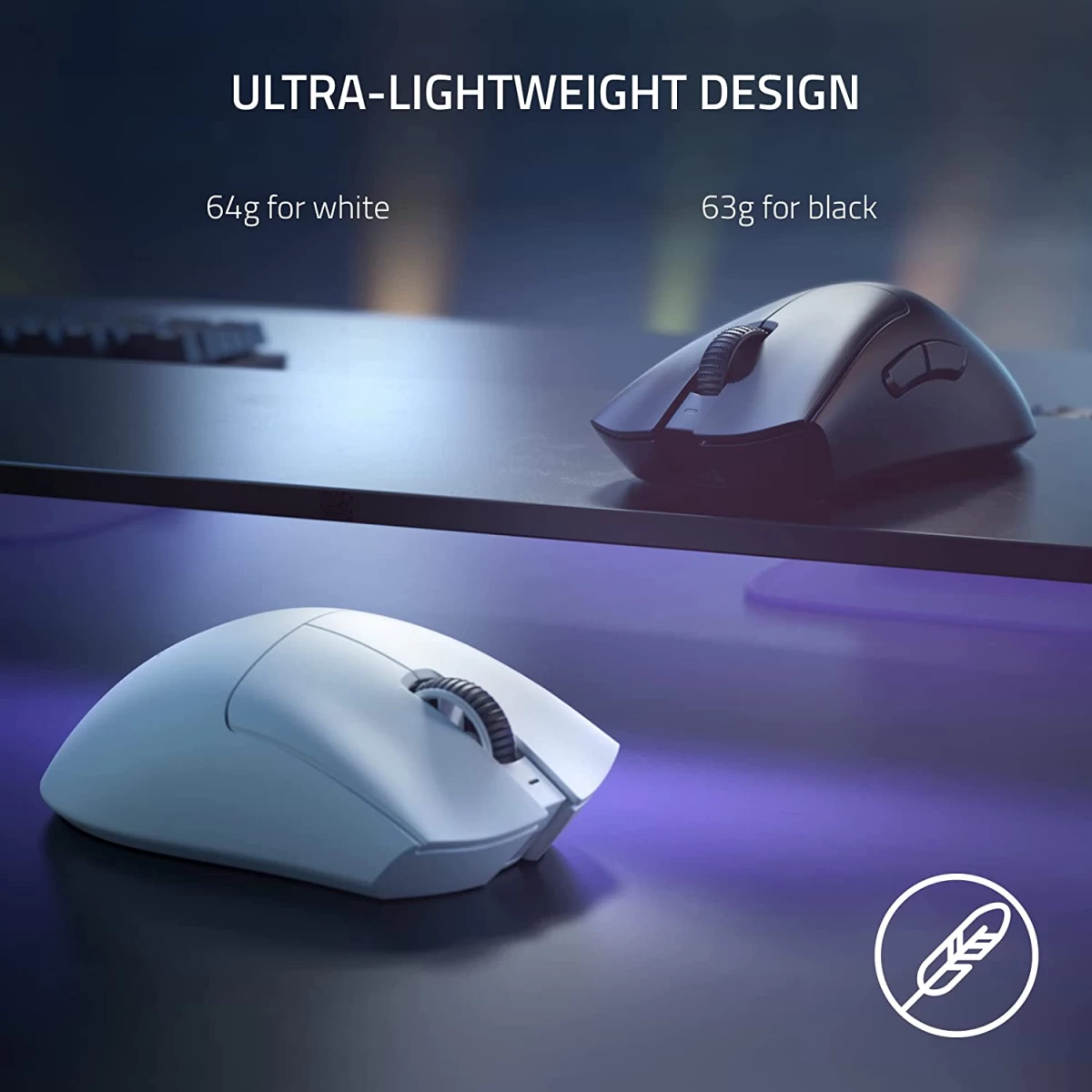 Razer DeathAdder V3 Pro HyperSpeed Wireless 63g Lightweight Focus Pro 30K Optical Sensor Switches Gen-3 - White Color
