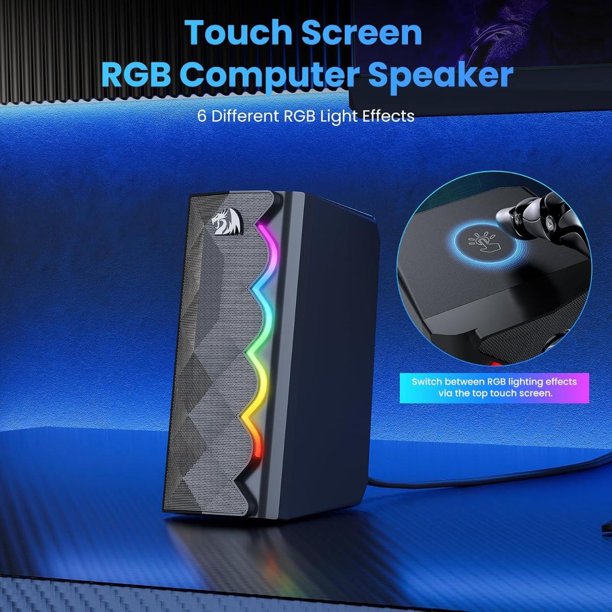 Redragon GS522 Computer Speakers, 2.0 Hi-Fi Stereo Sound PC Speaker, 6 Colorful RGB Mode Touch Desktop Speakers with USB, 3.5mm Aux-in Cable for PC, Laptop, Tablet, Phone, Xbox, PS4/5.