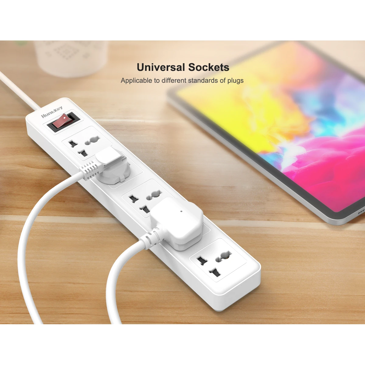 Huntkey SSZ501 Universal Power Strip 5x Outlet AC 220-240V Surge Protector 3M - White