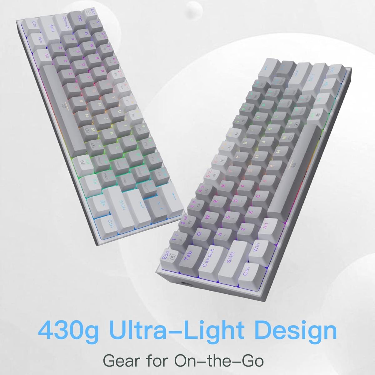Redragon K617 Fizz 60% Wired RGB Gaming Keyboard, 61 Keys Compact Mechanical Keyboard W/Grey White Color Keycaps, Linear Red Switch, Pro Driver/Software Supported