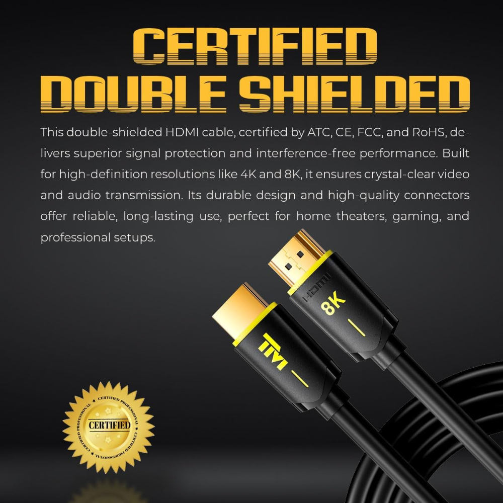 Twisted Minds 8K HDMI Cable – Ultra High-Speed HDMI 2.1 Cable, 8K@60Hz, 4K@120Hz, HDR+, eARC, VRR, HDCP 2.3/2.2, 3D Support  TM-8KHDMI-2M - alternate view