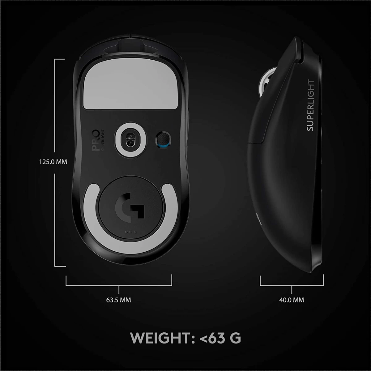 Logitech G PRO X SUPERLIGHT Wireless Ultra-Lightweight 63 grams HERO 25K Sensor 25,600 DPI 5 Buttons - Black