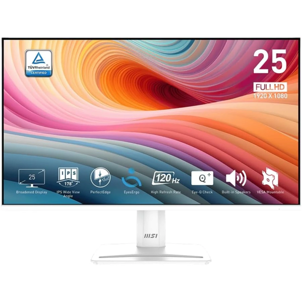 MSI Pro MP251W E2 25" IPS Full HD 120Hz 1ms HDR Ready EyesErgo Anti-Flicker Less Blue Light Eye-Q Check VGA & Display Port & HDMI - White