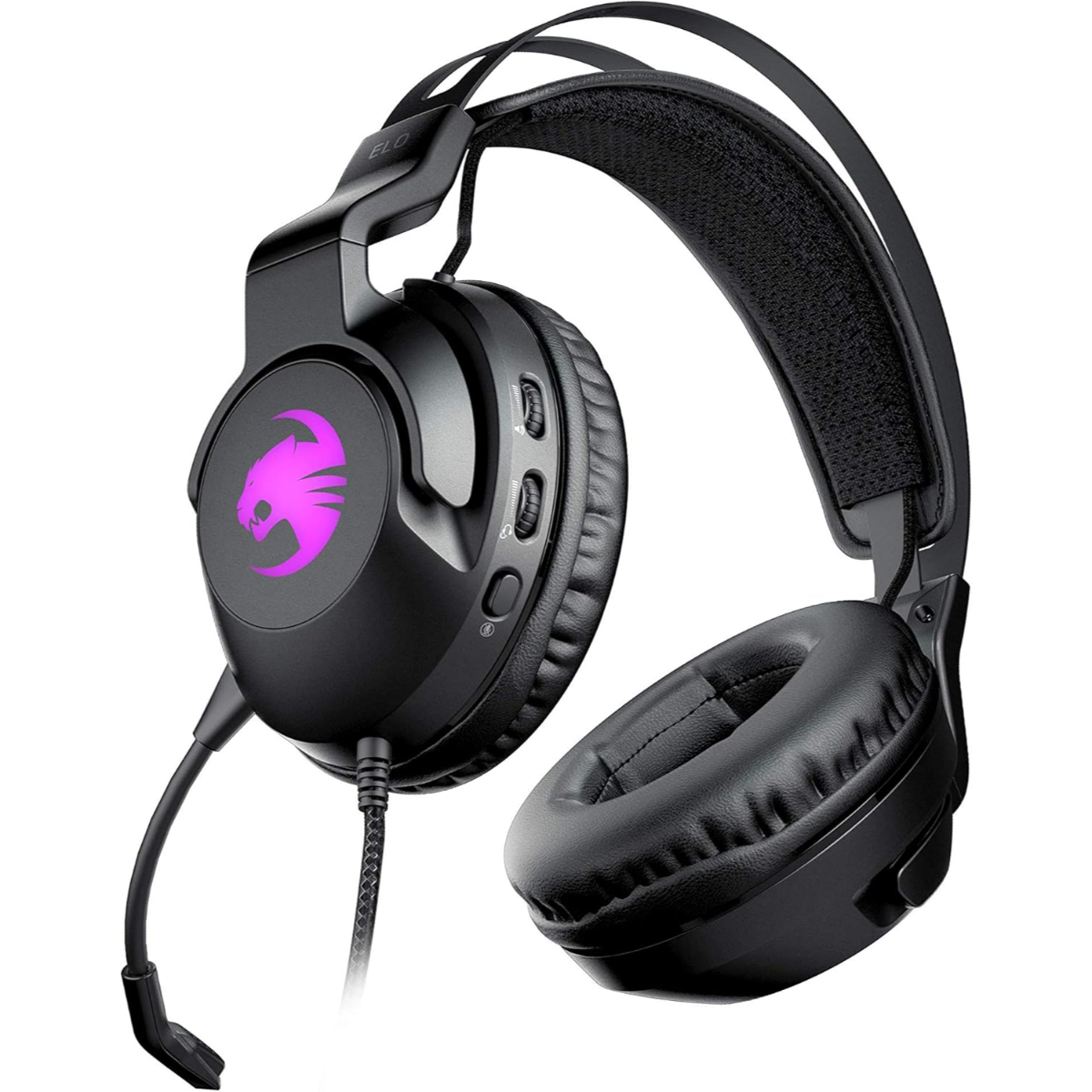 ROCCAT Elo 7.1 USB PC Gaming Headset, Surround Sound with AIMO RGB Lighting, Wired Computer Headphones, Detachable Noise Cancelling Microphone, Lightweight, 50mm Drivers - Black