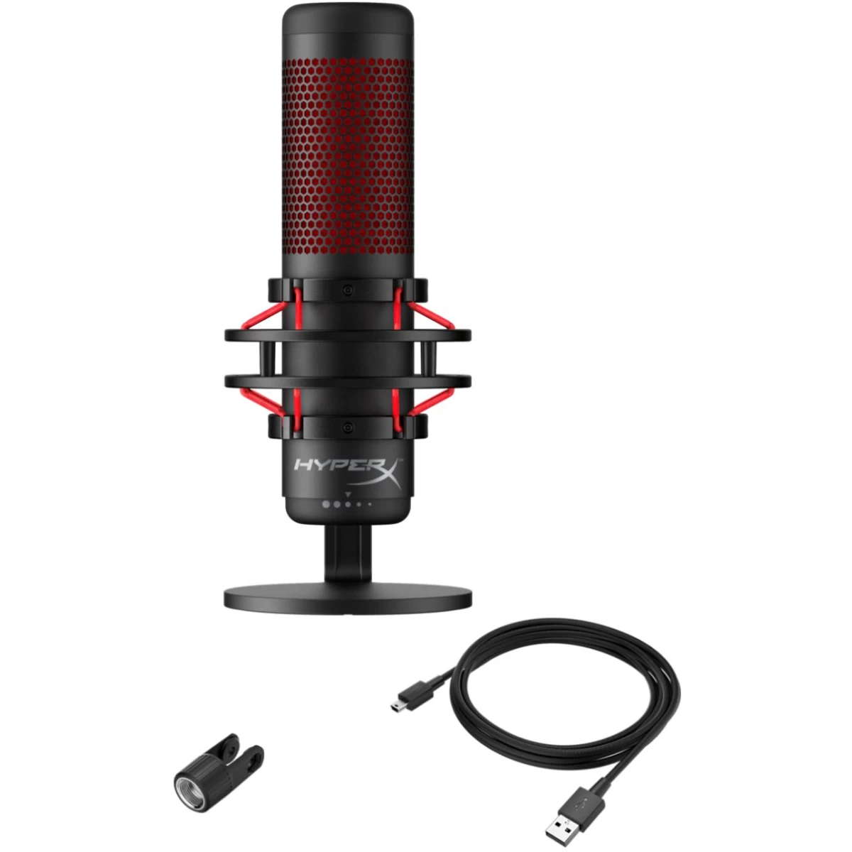 HyperX QuadCast USB Condenser Gaming Microphone for PC PS5 PS4 Mac Computer Streaming Recording Podcast Mic Tap to Mute LED Indicator Four Polar Patterns Shock Mount Pop Filter, Red