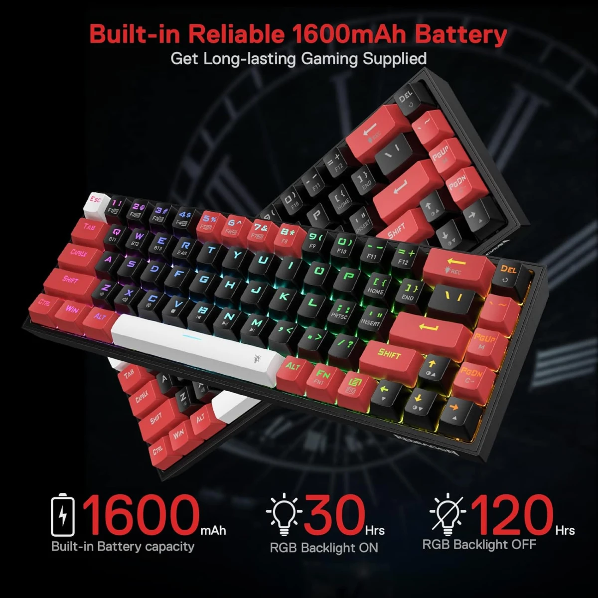 Redragon K631RGB Castor Pro Mechanical Gaming Keyboard, 68 Keys, Wireless 2.4G+Bluetooth+Wired Triple Mode Connect, Detachable Type-C to USB, Anti-Ghosting, HUANO Red Switch