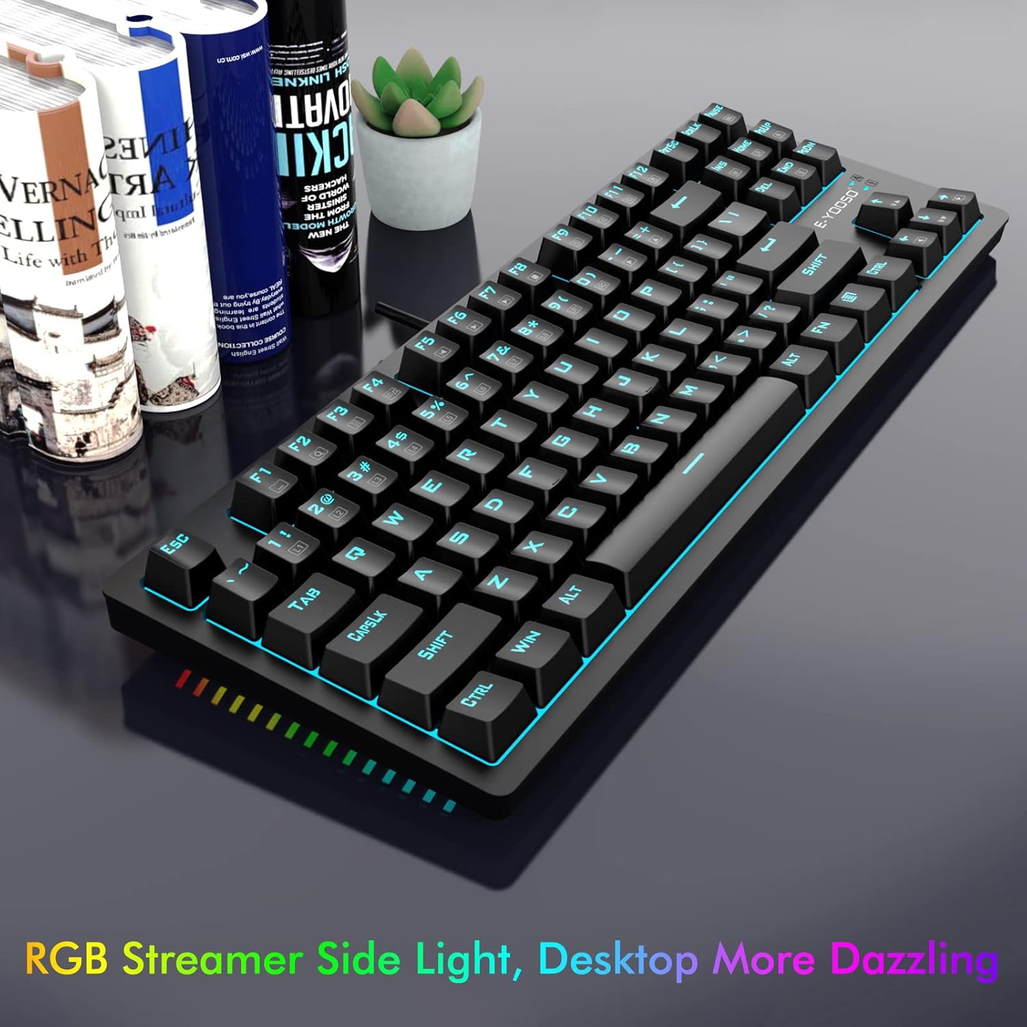 E-YOOSO Mechanical Keyboard ,Mouse,Pad Z-737 Wired Clicky Keyboard and Mouse,RGB Sidelight, 87 Keys Gaming Keyboard-Black Kit