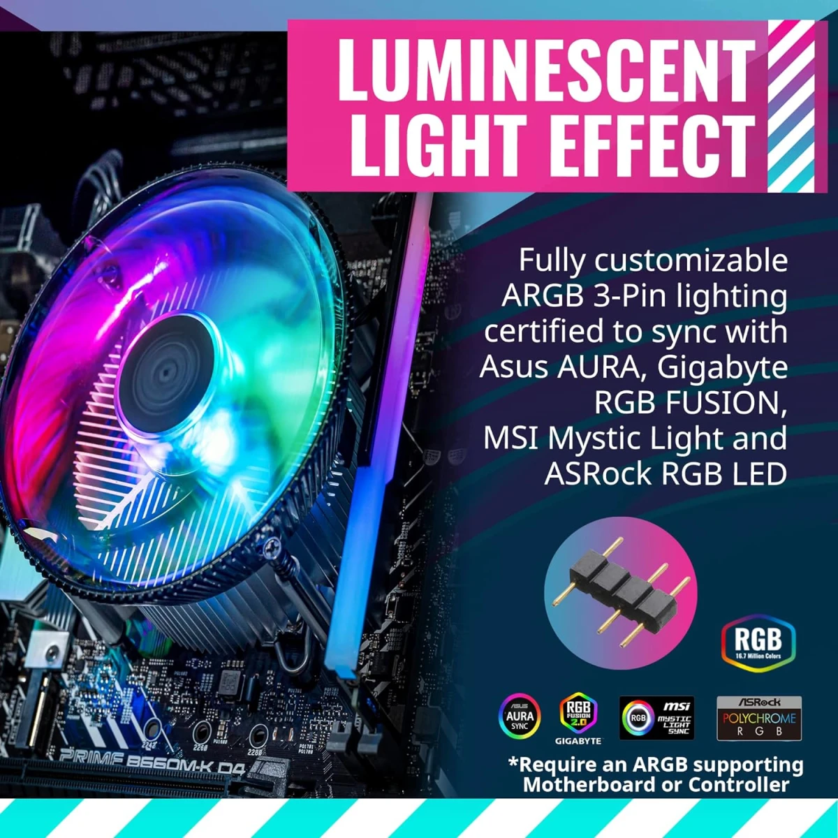 Cooler Master i70C LGA1700 ARGB Intel Low-Profile CPU Air Cooler Anodized Black Aluminum Fins Copper Insert Base 95W TDP 120mm ARGB 3-Pin Fan