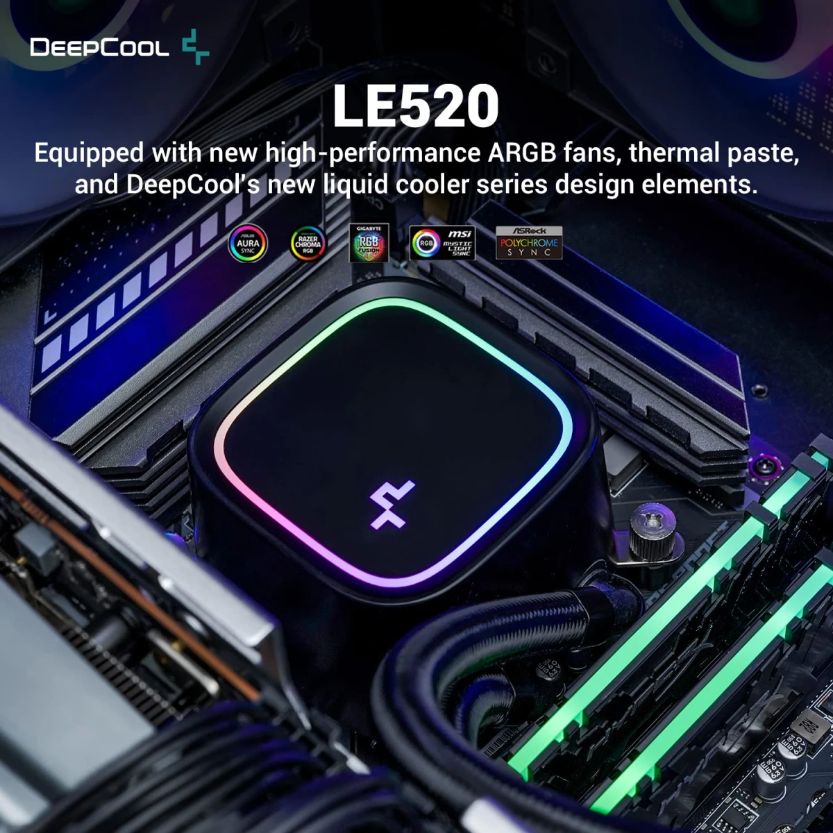 DeepCool LE520 Liquid Cooler 220W TDP AIO 240mm ARGB PWM Fan Copper Heatsink Aluminium Radiator Anti-Leak Tech CPU Water Cooler Intel & AMD