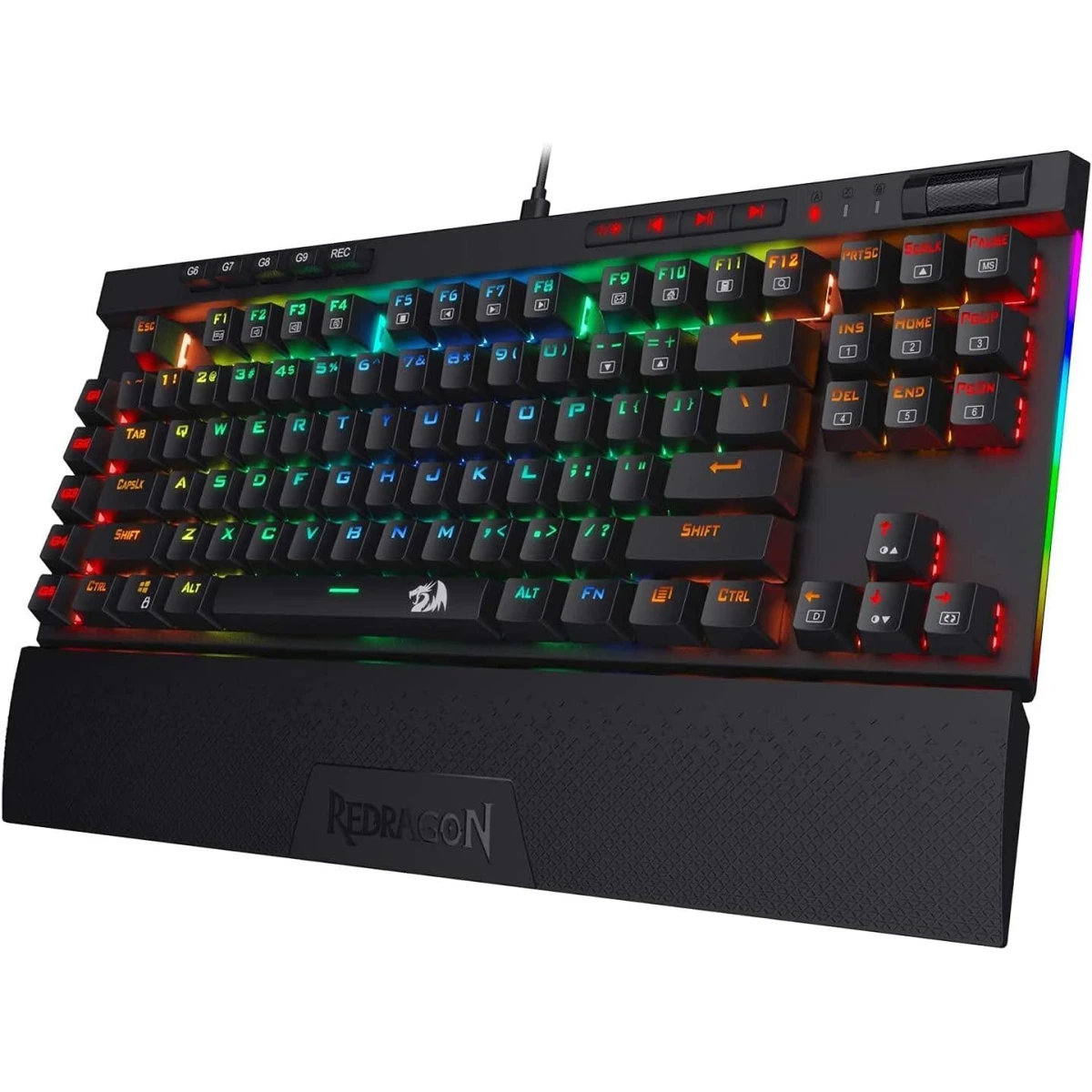 Redragon K587 PRO TKL RGB 3-Mode Wireless Mechanical 87 Keys Gaming Keyboard, 9 Dedicated Macro Keys, Media Control w/Detachable Wrist Rest, Hot-Swap Linear Red Switches
